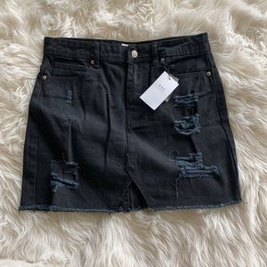 O&O clothing black ripped denim mini skirt
